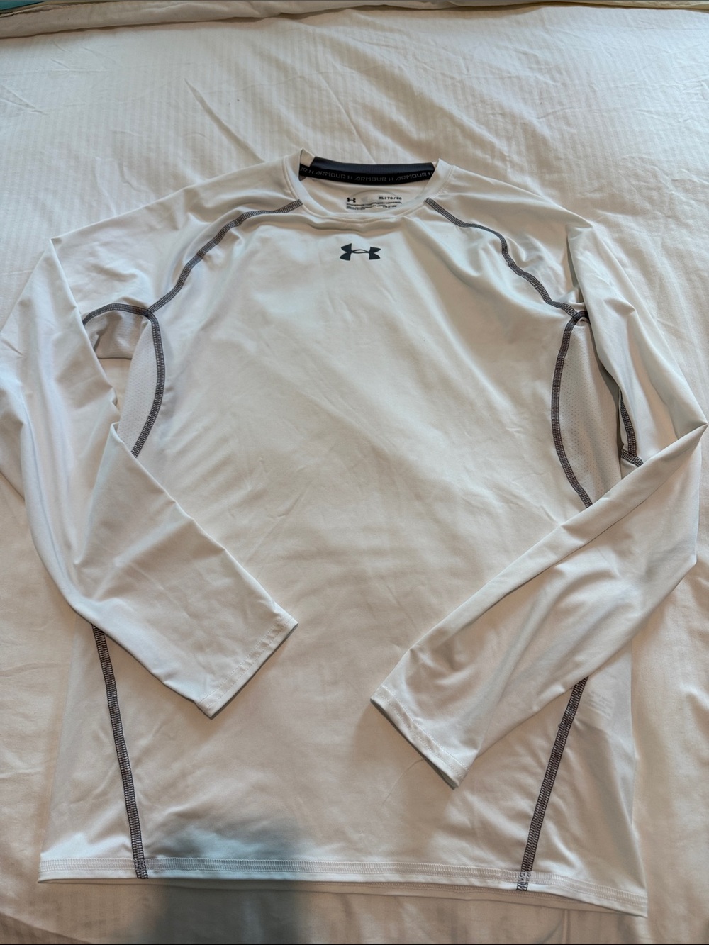 Under Armour White Long-Sleeve Performance Shirt with Gray Stitching